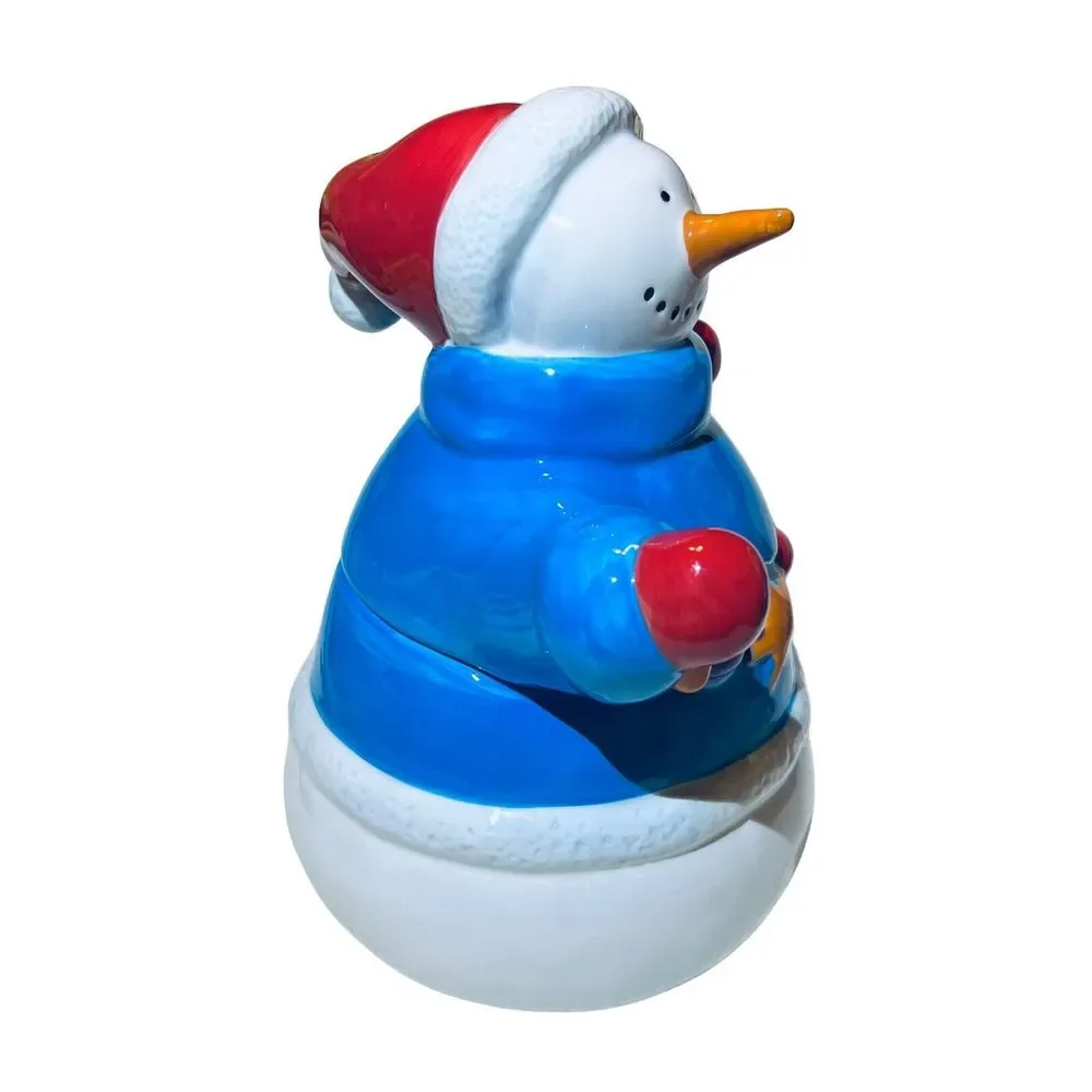 VTG Homespun Holiday Collection Winter Christmas‎ Snowman 10” Cookie Jar w/Box